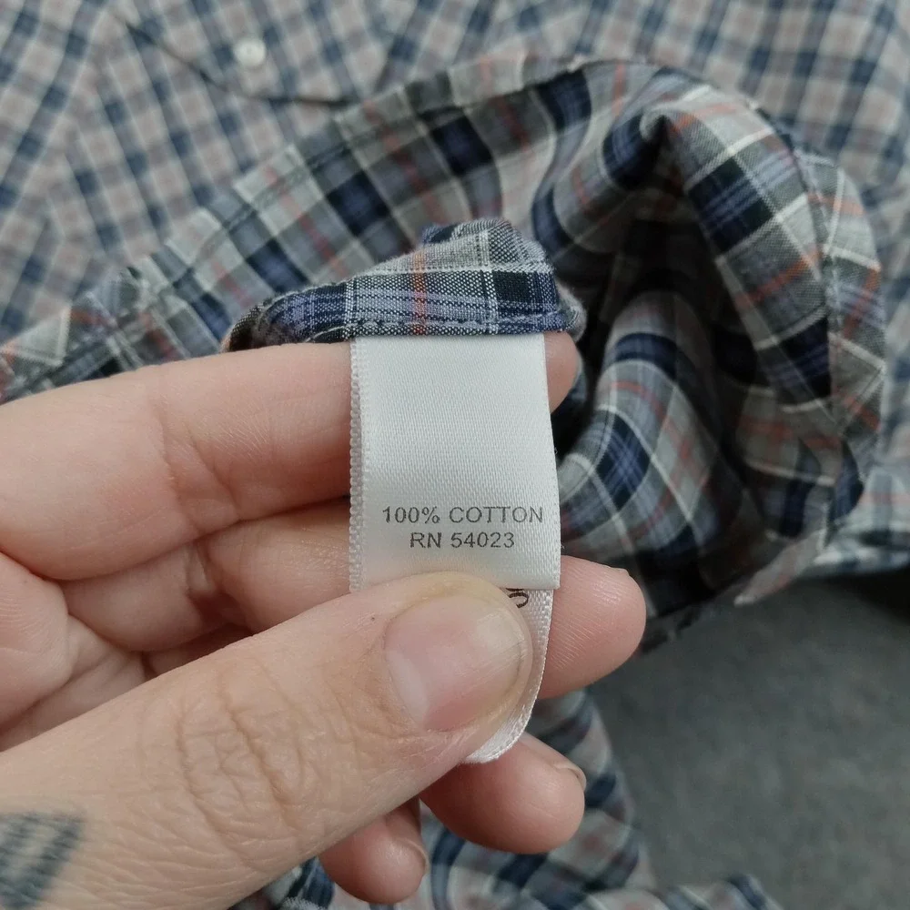 Banana Republic Shirt Mens Large Gray Plaid‎ Button Front Long Sleeve Cotton 16